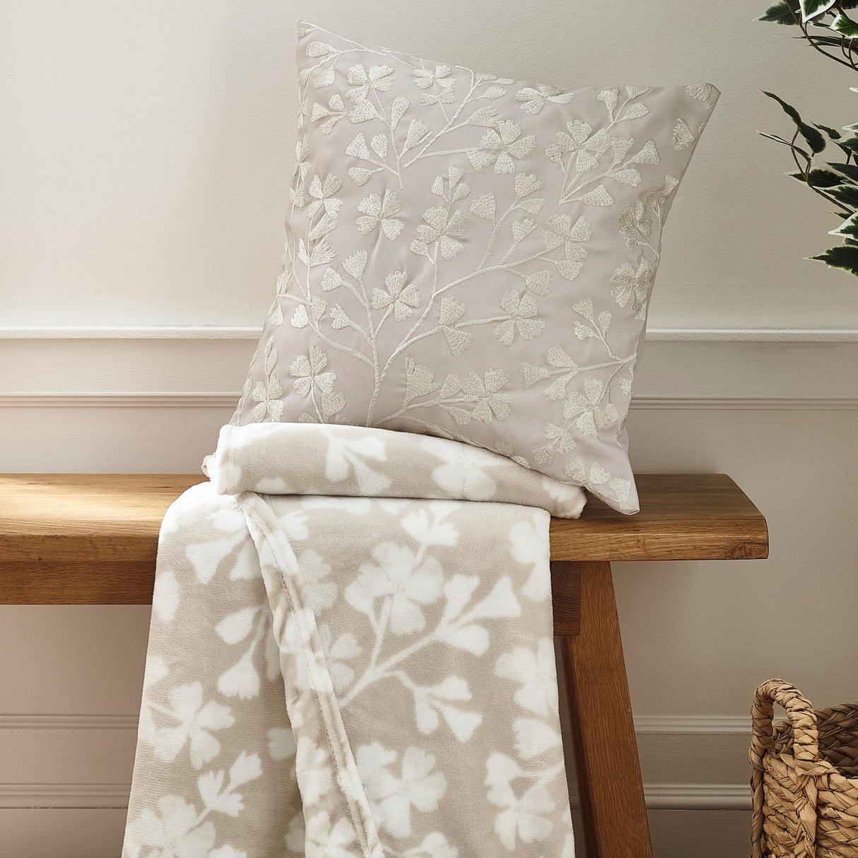 Catherine Lansfield Brooke Floral Filled Cushion 45cm x 45cm - Brooke Floral Cushion Natural Group