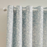Catherine Lansfield Brooke Floral Lined Eyelet Curtains - Duck Egg Blue Polycotton