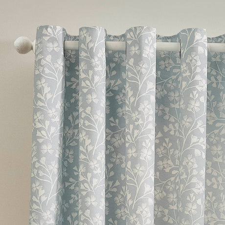 Catherine Lansfield Brooke Floral Lined Eyelet Curtains - Duck Egg Blue Polycotton