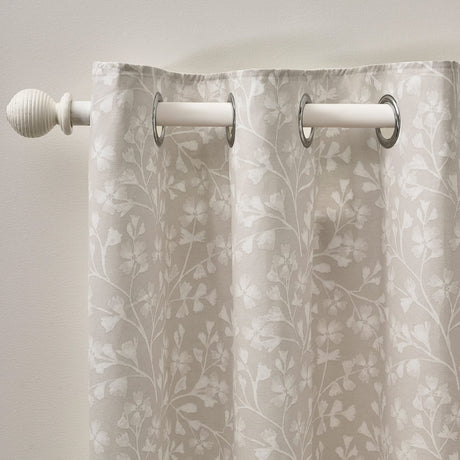 Catherine Lansfield Brooke Floral Lined Eyelet Curtains - Natural Polycotton