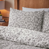 Catherine Lansfield Grace Floral Leaf Brushed Cotton Flannelette Duvet Cover Set - Grey - Grace Floral Grey Duvet Set