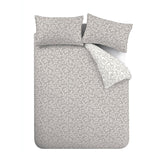 Catherine Lansfield Grace Floral Leaf Brushed Cotton Flannelette Duvet Cover Set - Grey - Grace Floral Grey Duvet Set