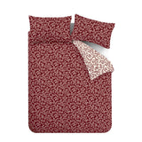 Catherine Lansfield Grace Floral Leaf Brushed Cotton Flannelette Duvet Cover Set - Red - Grace Floral Red Duvet Set