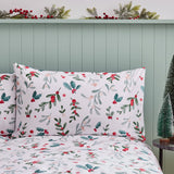 Catherine Lansfield Christmas Holly & Mistletoe Brushed Cotton Flannelette Set - Holly And Mistletoe Duvet Set