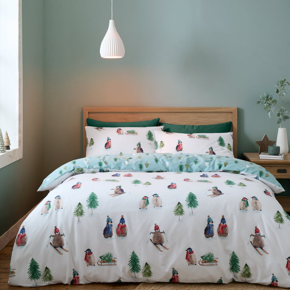 Catherine Lansfield Snowy Penguin Brushed Cotton Flannelette Duvet Cover Set