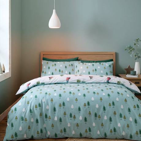 Catherine Lansfield Snowy Penguin Brushed Cotton Flannelette Duvet Cover Set - Brushed Snowy Penguin