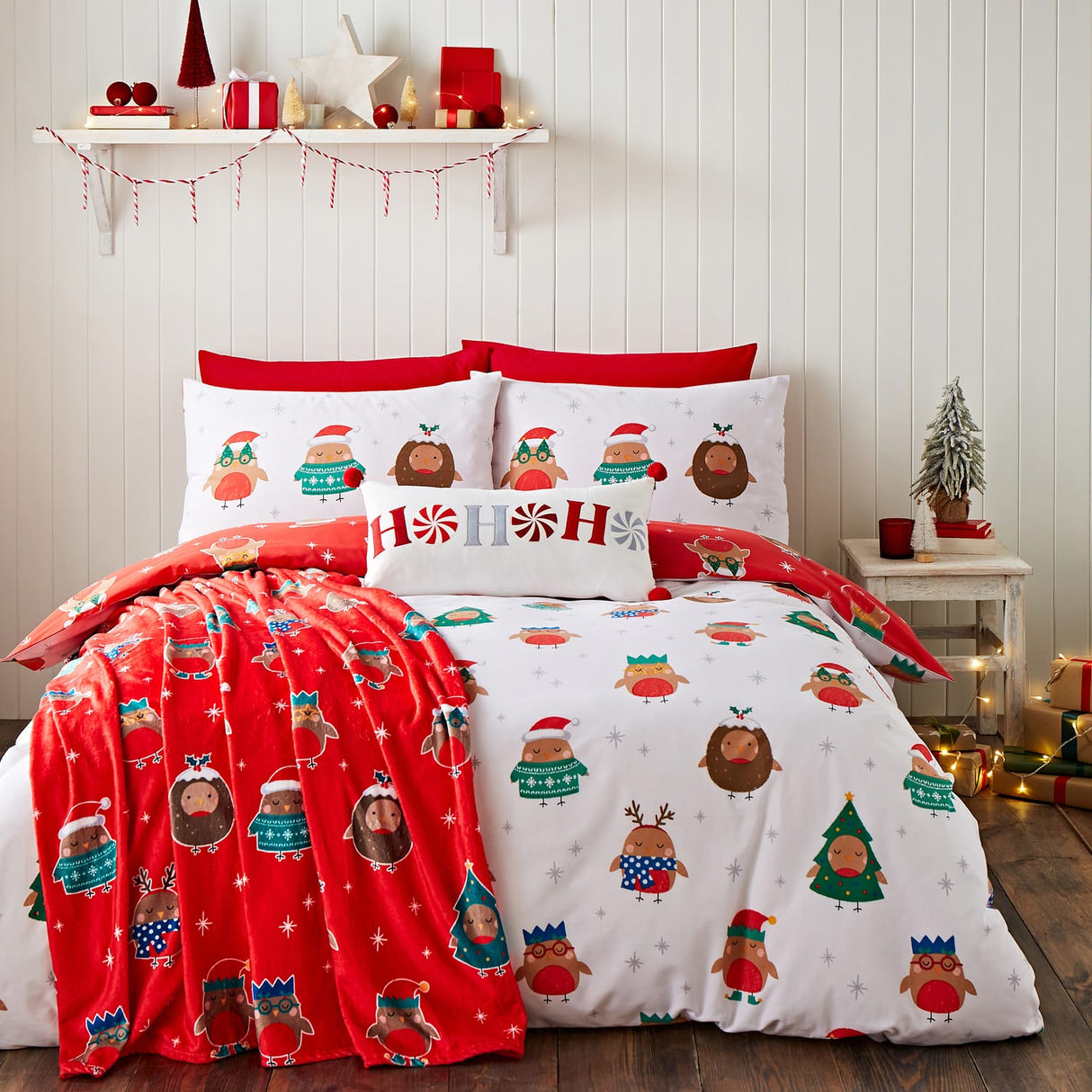 Catherine Lansfield Christmas Party Robins Duvet Cover Set
