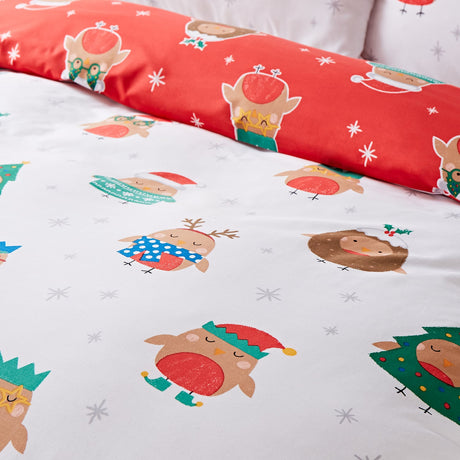 Catherine Lansfield Christmas Party Robins Duvet Cover Set - Christmas Party Robins Duvet Set