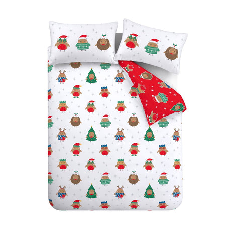 Catherine Lansfield Christmas Party Robins Duvet Cover Set - Christmas Party Robins Duvet Set