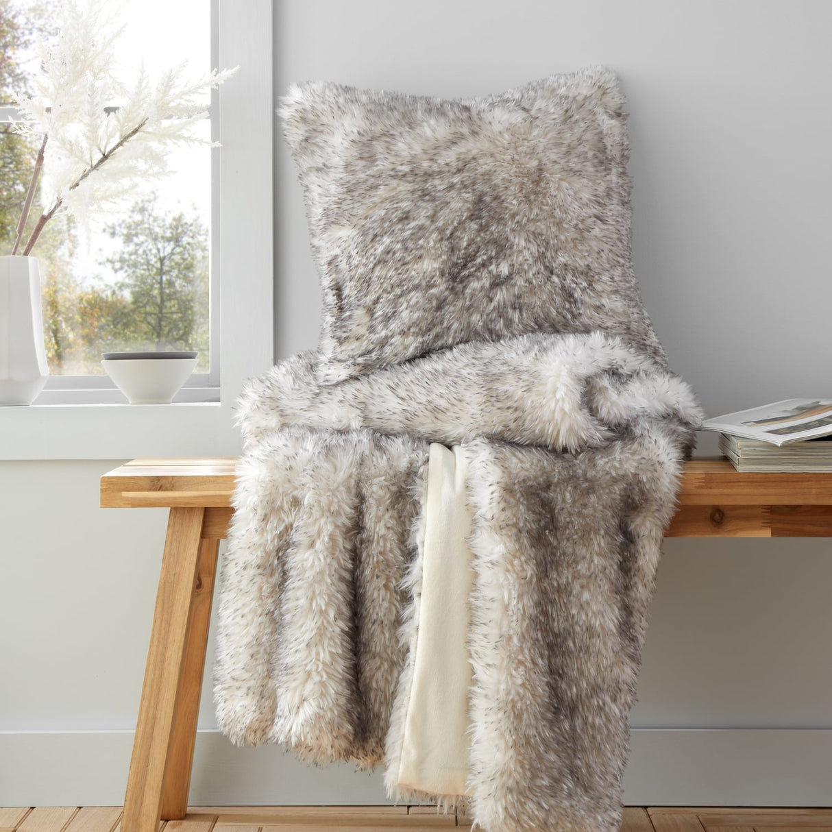 Catherine Lansfield Arctic Fox Faux Fur Filled Cushion - Arctic Fox Cushion Group