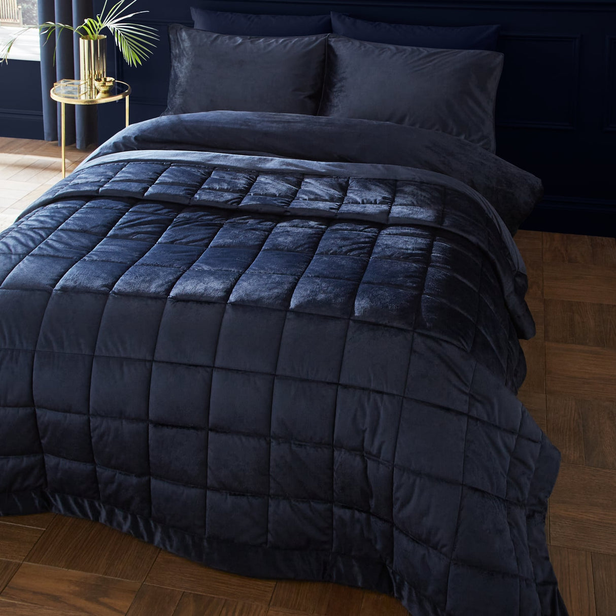 Catherine Lansfield Kingsley Matt Velvet Bedspread - Kingsley Bedspread Navy