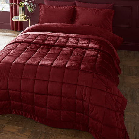 Catherine Lansfield Kingsley Matt Velvet Bedspread - Kingsley Bedspread Raspberry