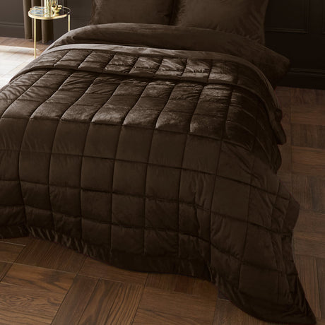 Catherine Lansfield Kingsley Matt Velvet Bedspread - Kingsley Chocolate Bedspread