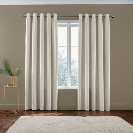 Catherine Lansfield Kingsley Matt Velvet Eyelet Curtains - Cream Light Filtering - Kingsley Curtains Cream