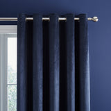 Catherine Lansfield Kingsley Matt Velvet Eyelet Curtains - Navy Light Filtering