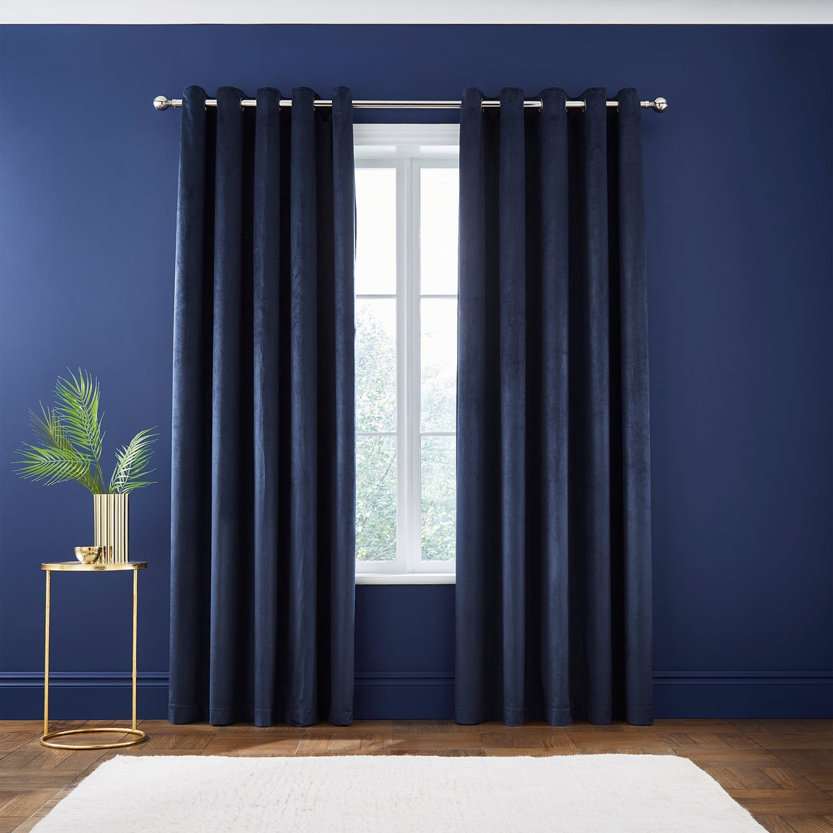 Catherine Lansfield Kingsley Matt Velvet Eyelet Curtains - Navy Light Filtering - Kingsley Curtains Navy