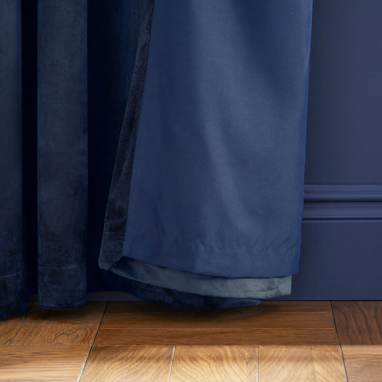 Catherine Lansfield Kingsley Matt Velvet Eyelet Curtains - Navy Light Filtering - Kingsley Curtains Navy