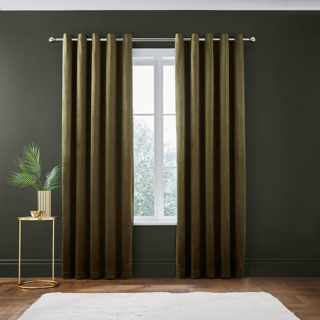Catherine Lansfield Kingsley Matt Velvet Eyelet Curtains - Navy Light Filtering - Kingsley Curtains Olive