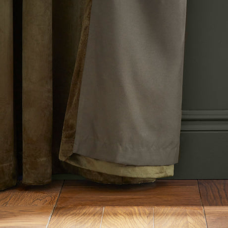 Catherine Lansfield Kingsley Matt Velvet Eyelet Curtains - Raspberry Light Filtering - Kingsley Curtains Olive