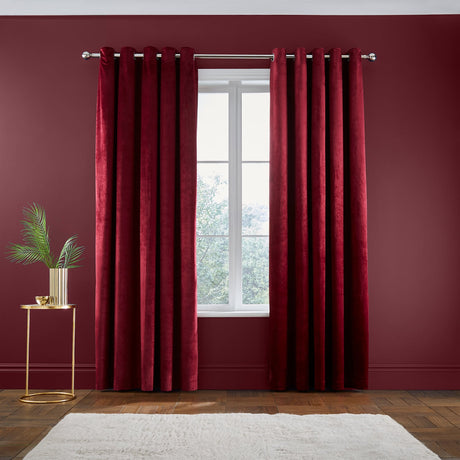 Catherine Lansfield Kingsley Matt Velvet Eyelet Curtains - Cream Light Filtering - Kingsley Curtains Raspberry