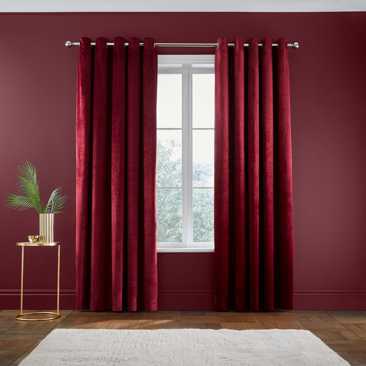 Catherine Lansfield Kingsley Matt Velvet Eyelet Curtains - Olive - Kingsley Curtains Raspberry