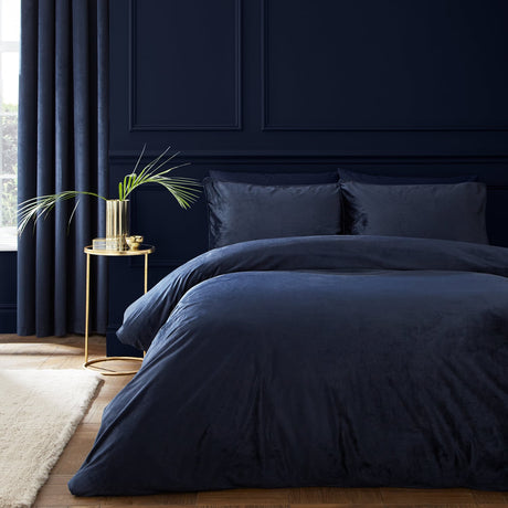 Catherine Lansfield Kingsley Matt Navy Velvet Duvet Cover Bedding Set - Kingsley Duvet Set Navy