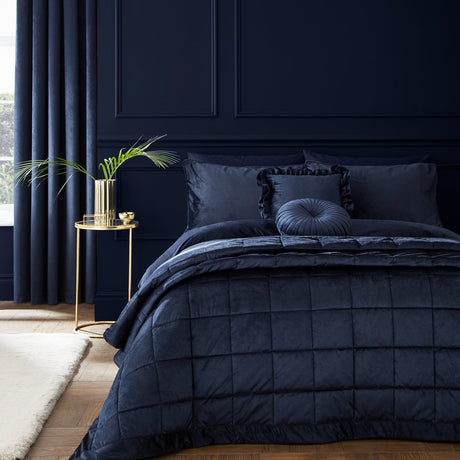 Catherine Lansfield Kingsley Matt Navy Velvet Duvet Cover Bedding Set