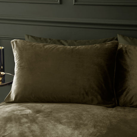 Catherine Lansfield Kingsley Matt Olive Velvet Duvet Cover Bedding Set - Kingsley Duvet Set Olive