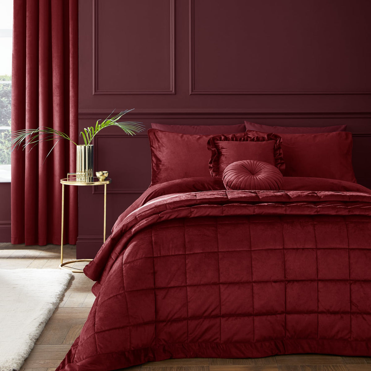 Catherine Lansfield Kingsley Matt Raspberry Velvet Duvet Cover Bedding Set