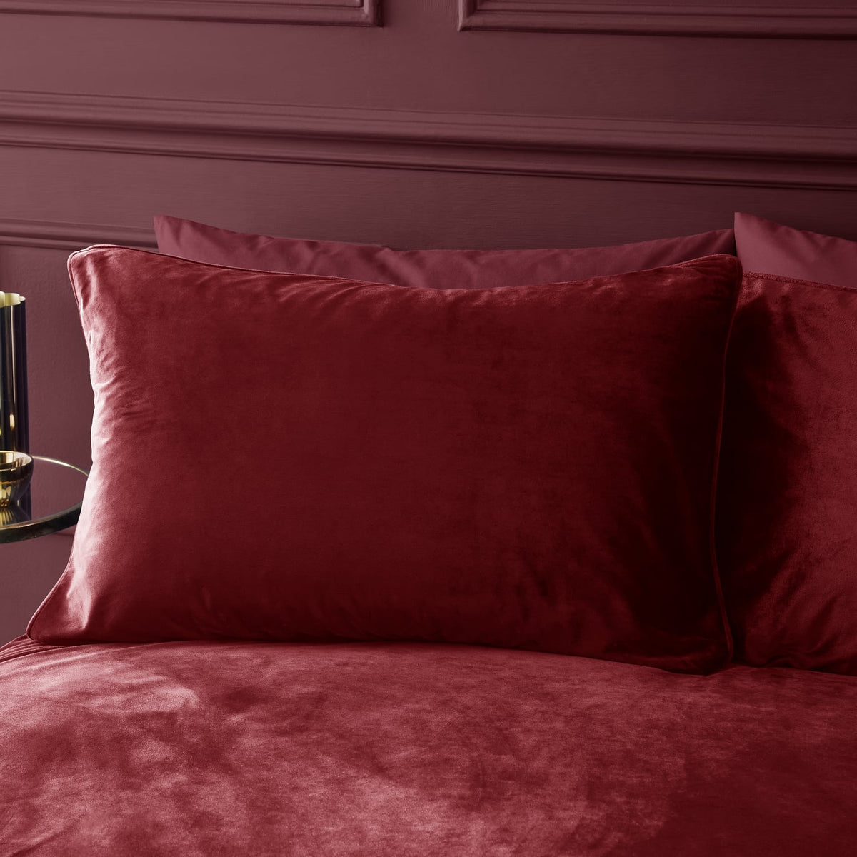 Catherine Lansfield Kingsley Matt Raspberry Velvet Duvet Cover Bedding Set - Kingsley Duvet Set Raspberry