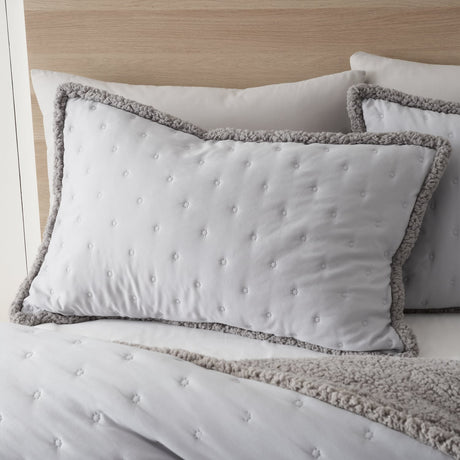 Catherine Lansfield Nori Cosy Sherpa Duvet Cover Set - Silver - Cosy Nori Sherpa Duvet Set Silver