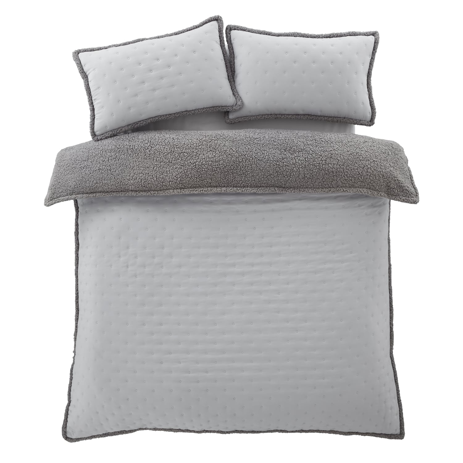 Catherine Lansfield Nori Cosy Sherpa Duvet Cover Set - Silver - Cosy Nori Sherpa Duvet Set Silver