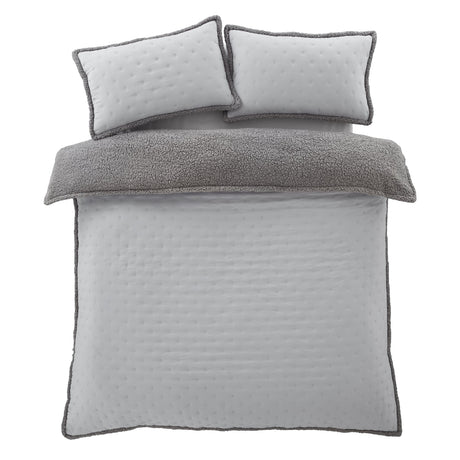 Catherine Lansfield Nori Cosy Sherpa Duvet Cover Set - Silver - Cosy Nori Sherpa Duvet Set Silver