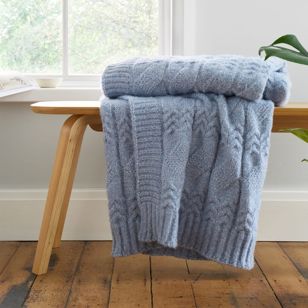 Bianca Cable Knit Cosy Throw 150cm x 200cm - Cable Knit Blue Throw