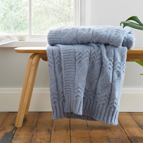 Bianca Cable Knit Cosy Throw 150cm x 200cm - Cable Knit Blue Throw