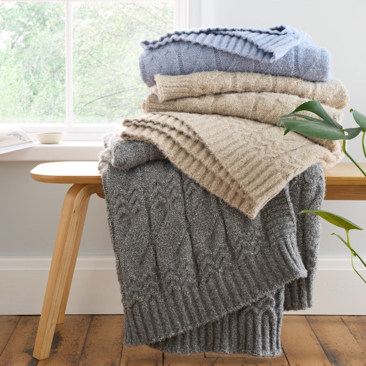 Bianca Cable Knit Cosy Throw 150cm x 200cm - Cable Knit Group Shot