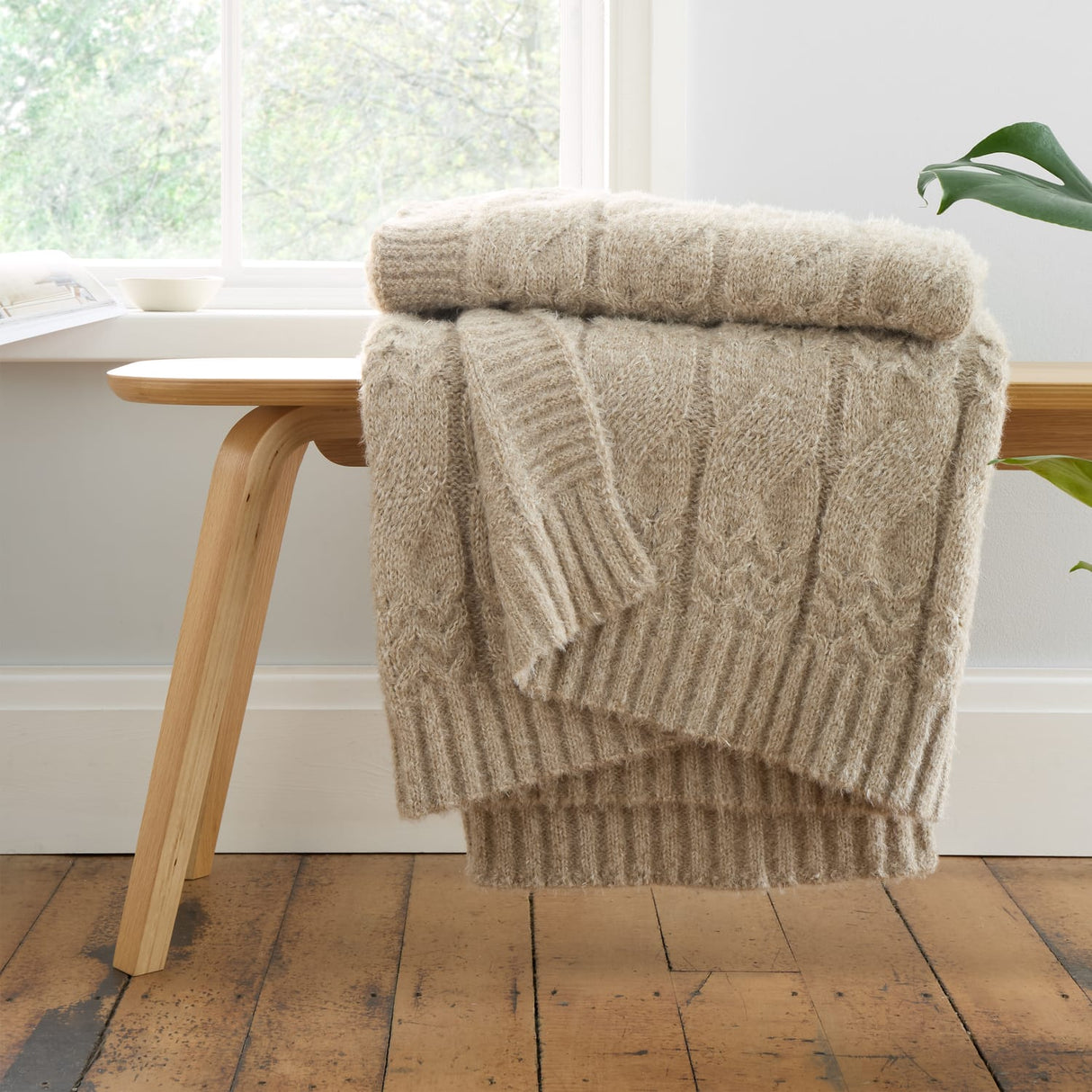 Bianca Cable Knit Cosy Throw 150cm x 200cm - Cable Knit Natural Throw