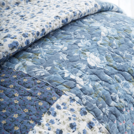 Turner Bianca Floral Patchwork 100% Cotton Bedspread Blue 220x230cm 2