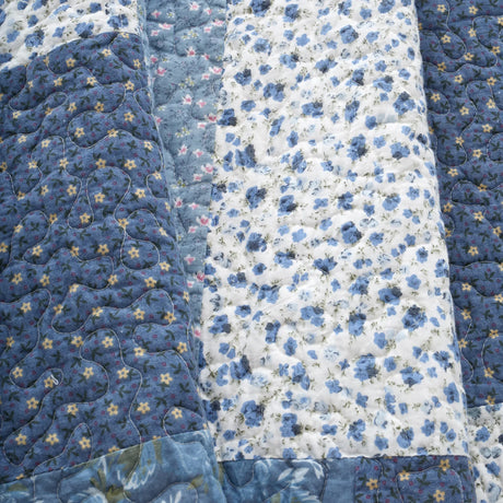 Turner Bianca Floral Patchwork 100% Cotton Bedspread Blue 220x230cm 4
