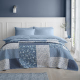 Turner Bianca Floral Patchwork 100% Cotton Bedspread Blue 220x230cm