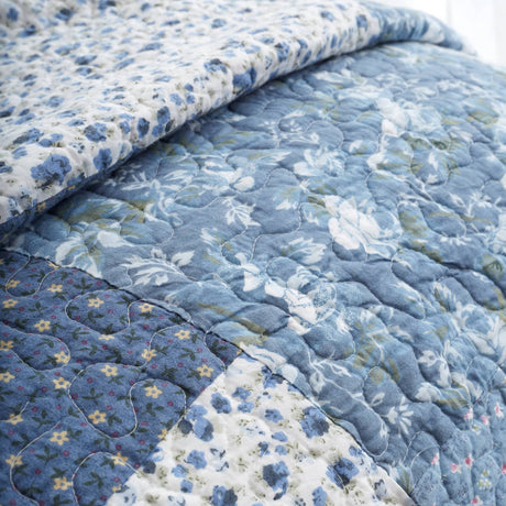 Turner Bianca Floral Patchwork 100% Cotton Bedspread Blue 220x230cm - Limited Edition Bedspread