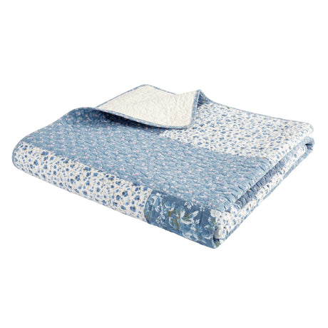 Turner Bianca Floral Patchwork 100% Cotton Bedspread Blue 220x230cm - Limited Edition Bedspread