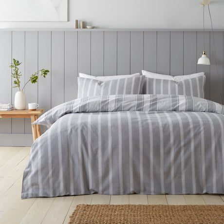 Bianca Ticking Stripe Brushed Cotton Flannelette Duvet Cover Set - Brushed Ticking Stripe Duvet Set