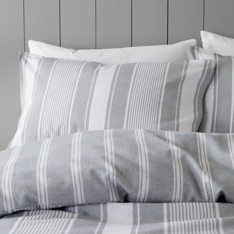 Bianca Ticking Stripe Brushed Cotton Flannelette Duvet Cover Set - Brushed Ticking Stripe Duvet Set
