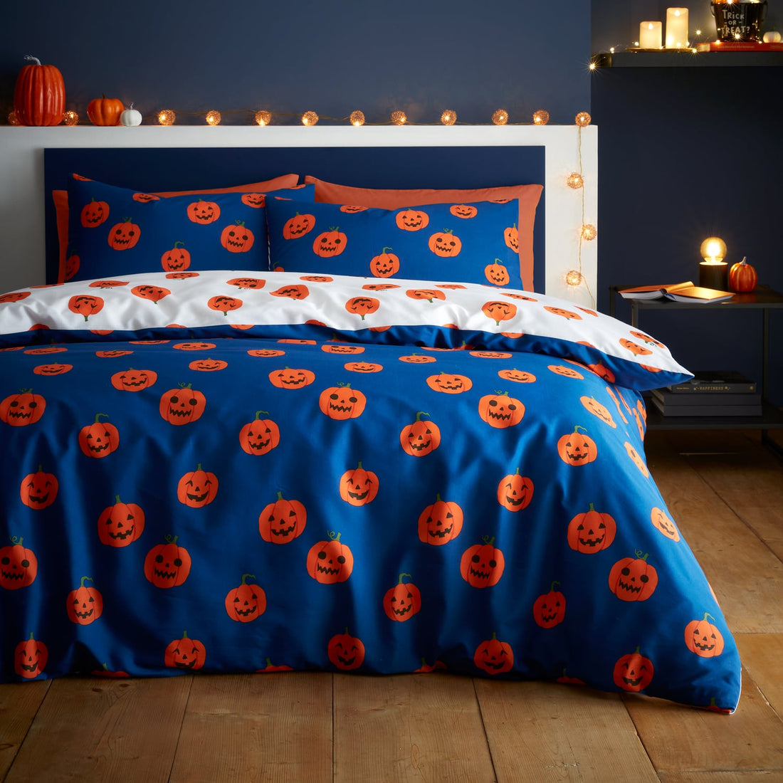 Catherine Lansfield Halloween Pumpkins White Duvet Cover Bedding Set