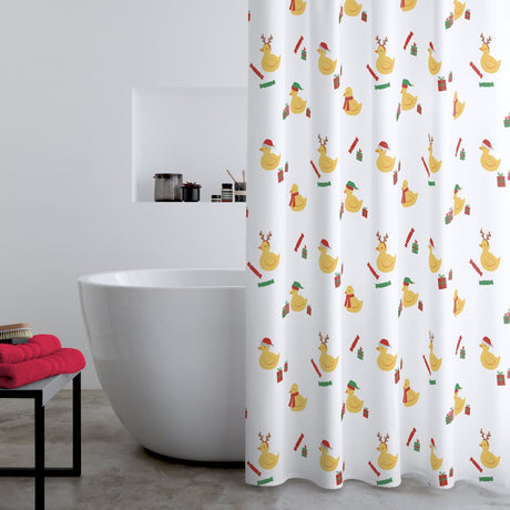 Catherine Lansfield Christmas Quacker Festive Duck Print Shower Curtain - Christmas Quacker Shower Curtain