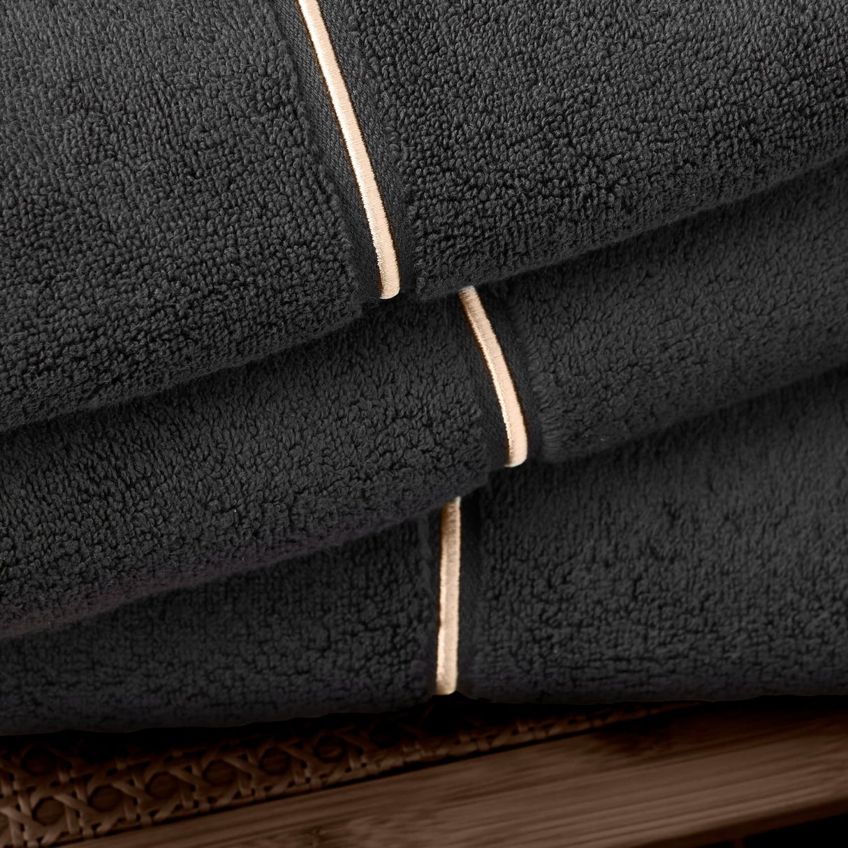 Bianca Zero Twist Satin Stitch 600gsm Cotton Towel - Black - Zero Twist Satin Stitch Towel Black