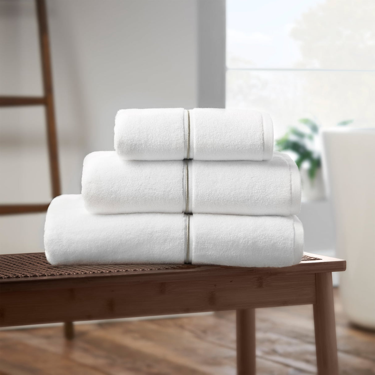 Bianca Zero Twist Satin Stitch 600gsm Cotton Towel - White - Zero Twist Satin Stitch Towel White