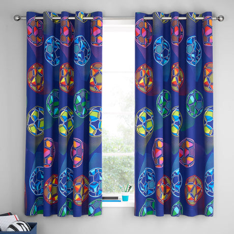 Catherine Lansfield Bright Football Kids Reversible Eyelet Curtains Polycotton - Bright Football Curtains
