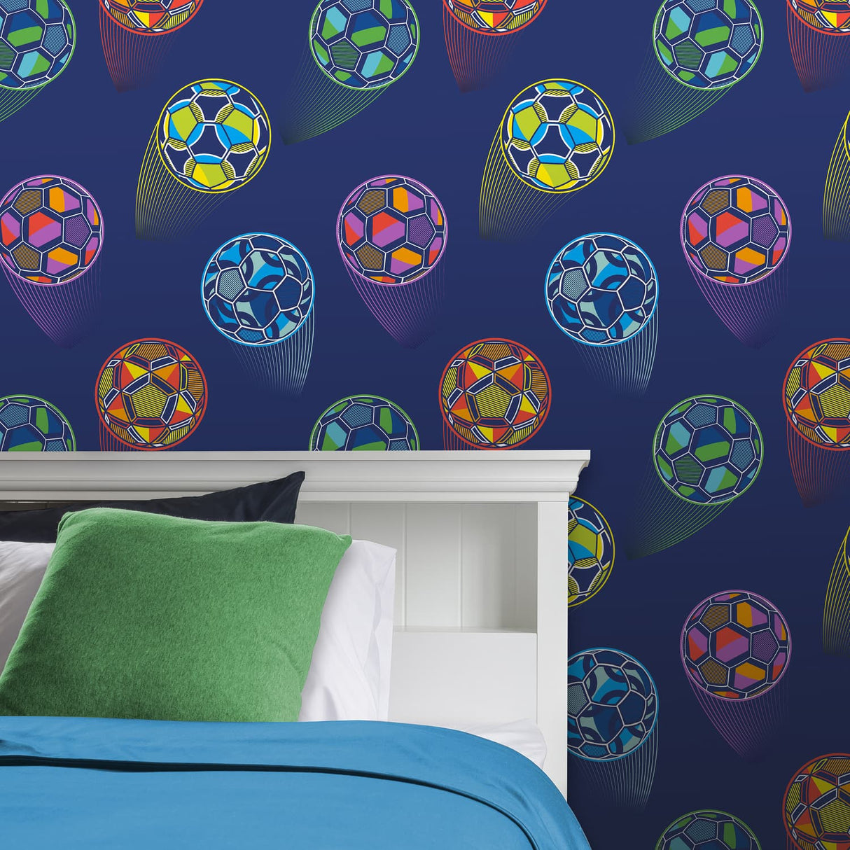 Catherine Lansfield Bright Football Navy Blue Wallpaper